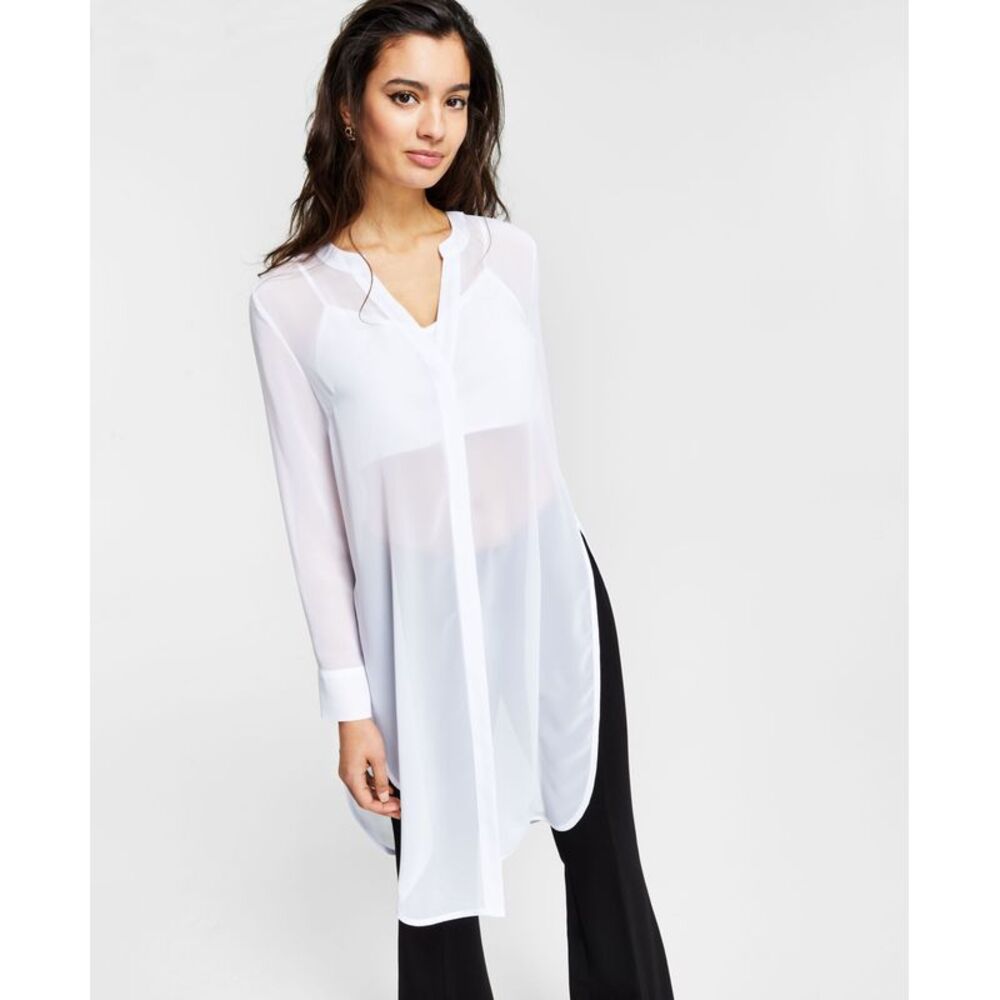 BAR III Petite Semi-Sheer Tunic Blouse
